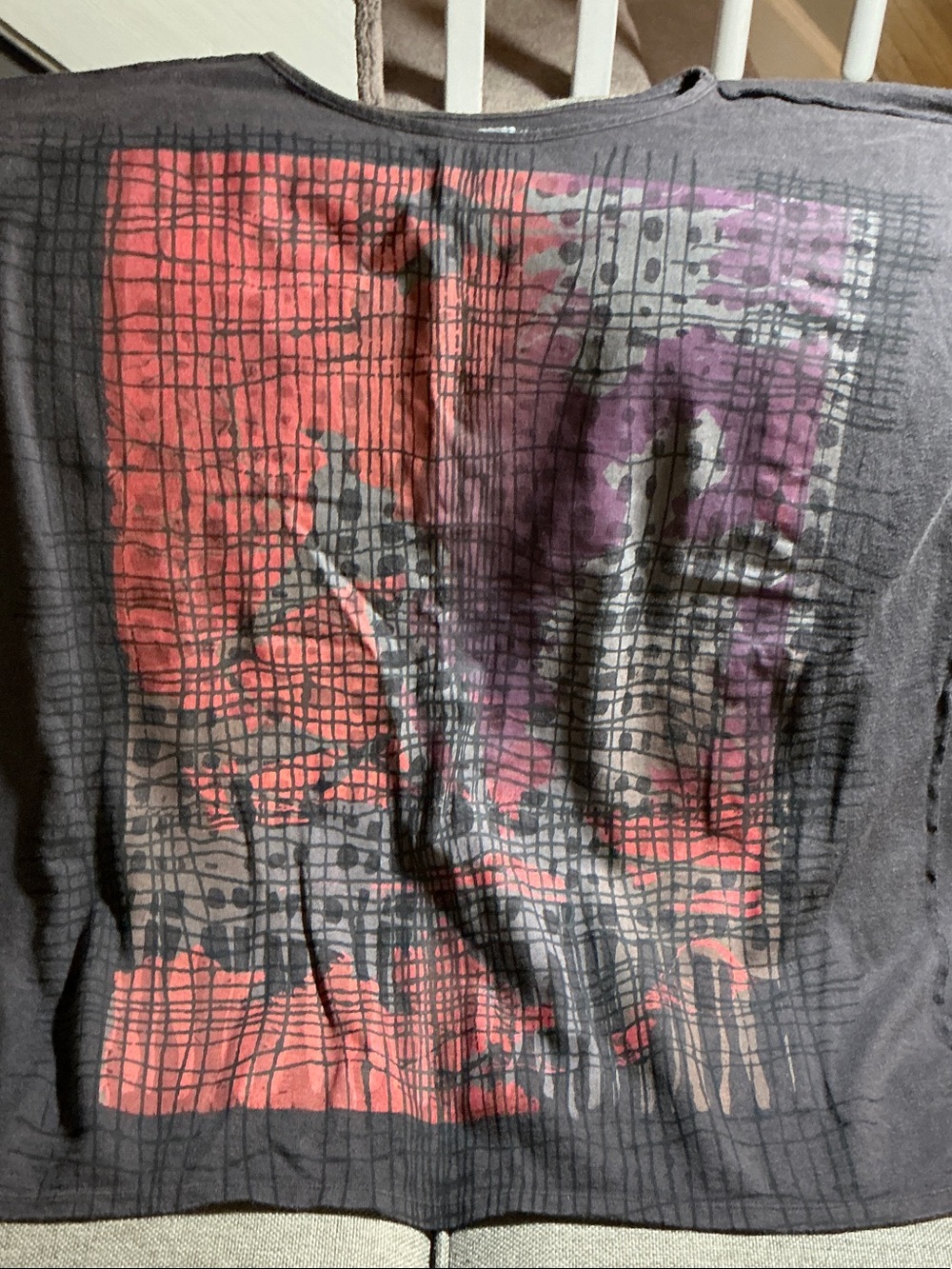 Blue Fish Gray Long Sleeve Top with Coral and Purple Graphic - Picture 2 of 6